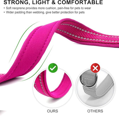 azuza Reflective Dog Collar,Soft Neoprene Padded Pet Collar with ID Tag Ring,Adjustable for Small Dogs,Hot Pink,S