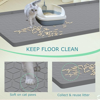 Cat Litter Mat for Litter Box, Silicone Large Cat Litter Trapping Mat - 40x28 in, Waterproof & Non-Slip, Durable & Easy Clean, Gray
