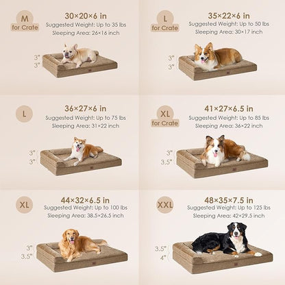 EHEYCIGA XL Dog Bed Memory Foam for Crate, Extra Large Dog Bed Orthopedic with Washable Removable Cover, Waterproof Pet Sofa Couch XLarge Size Dogs, 41x27x6.5, Camel