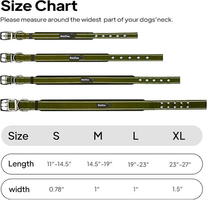 PetiFine Dog Collar for Large Dogs, Neoprene Padded and Adjustable, Reflective Wide Heavy Duty Pet Collars with Durable Metal Belt Buckle for Walking, Green, XL