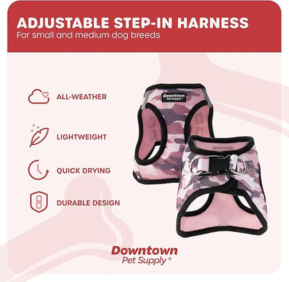 Downtown Pet Supply Step in Dog Harness for Small Dogs No Pull, Large, Camo Pink - Adjustable Harness with Padded Mesh Fabric and Reflective Trim - Buckle Strap Harness for Dogs