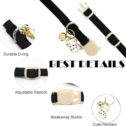 Elegant little tail 2 Pack Cat Collar- White Linnet Cat Collars Breakaway with Bell Pendant Wedding Kitten Boy Girl Safety Adjustable 7-12 Inch Collar for Small Cats Puppy