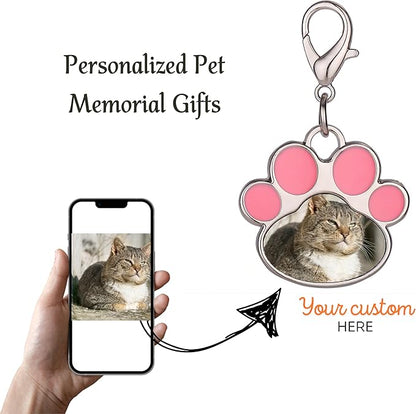 Custom Pet Photo Keychain Personalized Photo Pawprint Dog Tag Keychain Engraved Keyring Animal Pet Lover