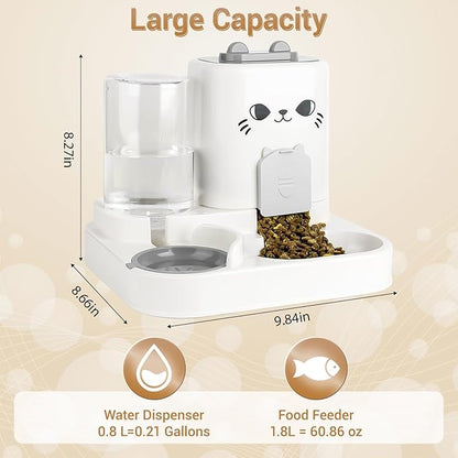 2-in-1 Gravity Pet Feeder & Water Dispenser for Cats Dogs - Large Capacity Cat Food Station with Water Bowl, Travel-Friendly (Gray)