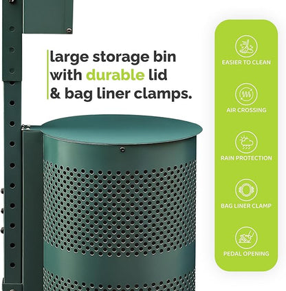 Hands-Free Dog Waste Station Outdoor with Pedal - Dog Waste Disposal System & Bag Dispenser for Park & Trails - Rust Proof Doggie Station - Night Glowing Sign | 800 Pet Waste Bags & 100 Can Liners