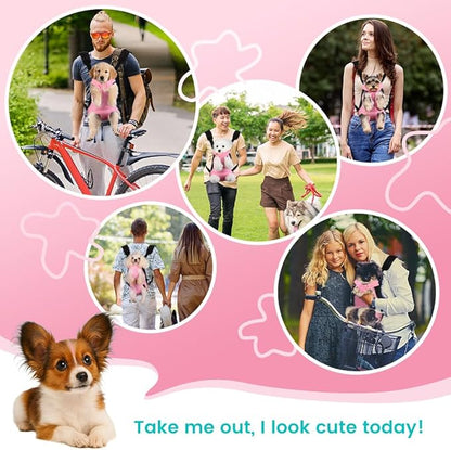 Dog Backpack Carrier, Thick Straps & Cushion, Pet Sling Front Backpacks for Small Medium Dogs 2.5-4 Lbs, Legs Out, Adjustable Wearable Puppy Chest Travel Bag, Easy-Fit for Hiking/Walking/Camping
