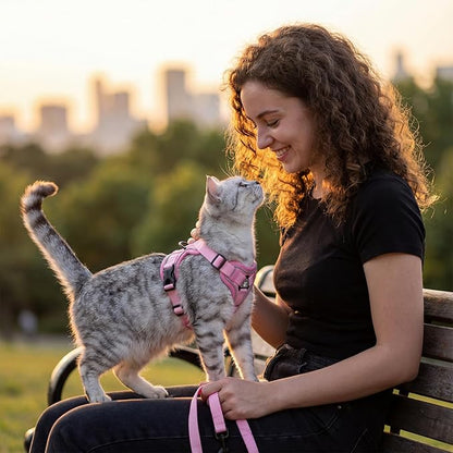 Cat Harness and Leash Set Escape Proof Tactical Medium Kitten Harness Emotional Support Cat Vest, Pink, M