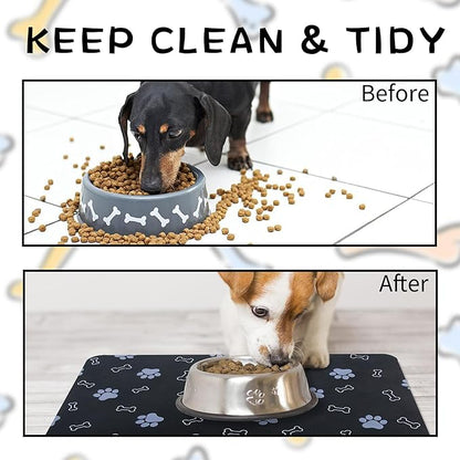 Pet Cat Dog Food Non Slip Mat for Water Bowl, Quick Dry Absorbent Feeding Mat, 18.1 * 11.8 in, Black