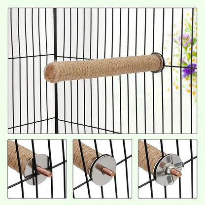 Hypeety Bird Perch Stand Natural Wood Parrot Hemp Rope Perch Birdcage Accessories Perch Standing Toy for Bird Parrot Macaw Cockatoo African Greys Budgies Parakeet 2Pcs (20cm/7.87in)