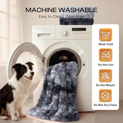 Luciphia Large Waterproof Dog Blanket Pet Washable Liquid Proof Furniture Protector Medium Shaggy Plush Calming Long Faux Fur Bed Cover for Couch Cat Blankets Kitten Doggy, Tie-dye Grey, 40" x 50"