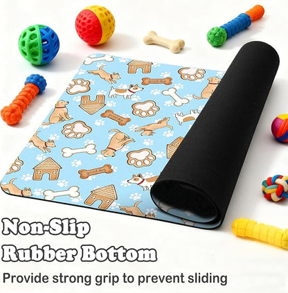 Dog Food Mat for Pet Cat Food Mat, Blue Absorbent Quick Dry Dog Bowl Mats for Food and Water, Non-Slip Cat Pet Feeding Mats for Floor Placemats 12"x20"