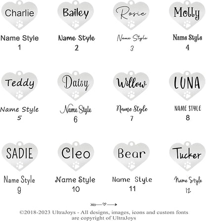 Ultra Joys Dog Tags Personalized for Pets - Hollow Paw Custom Pet ID Tag - Engraved Dog Tag for Small, Large Dogs - Large Heart in Silver