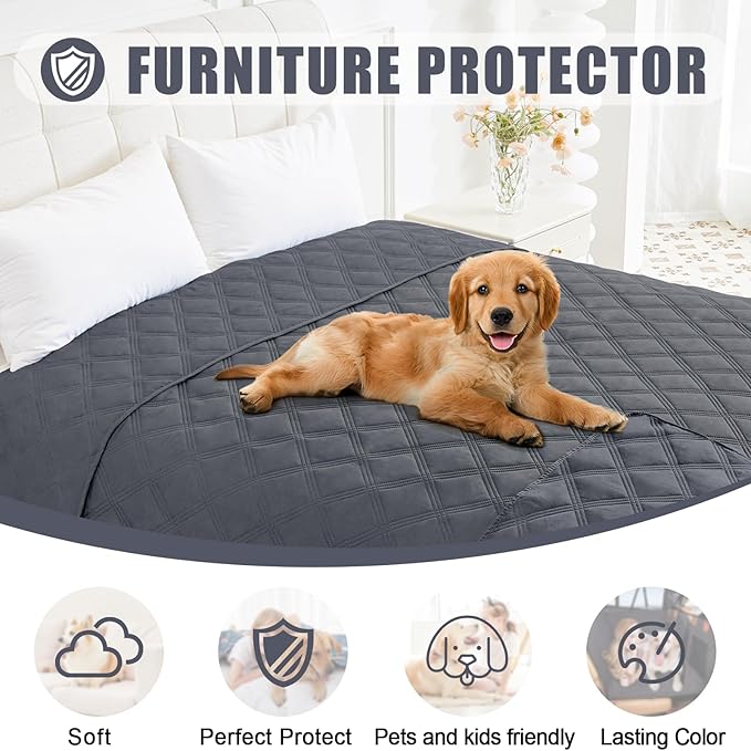 Smiry Waterproof Dog Bed Cover Blanket 40x70, Soft Reversible Pet Blanket, Washable Leakproof Cats Dogs Couch Cover for Sofa, Couch, Furniture, Dark Grey/Dark Grey