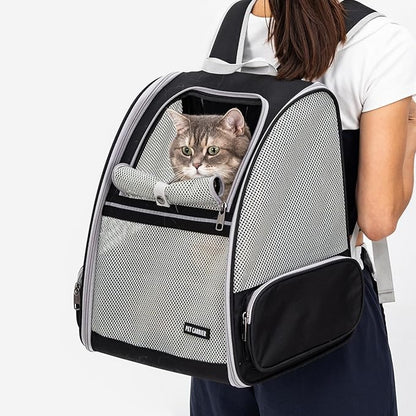 Cat Backpack，Expandable Cat Carrier Backpack, Dog Backpack Carrier and Pet Carrier Backpack, Suitable for Cats, Kittens or Small Dogs, Travel Friendly Puppy Cats Bag (Black)