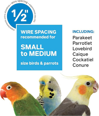 Prevue Pet Products Playtop Travel Carrier - Outdoor Travel Bird Cage for Small Parrots & Birds, Front Facing Door, Rope Perch, Lightweight & Portable, Easy Transport - Black