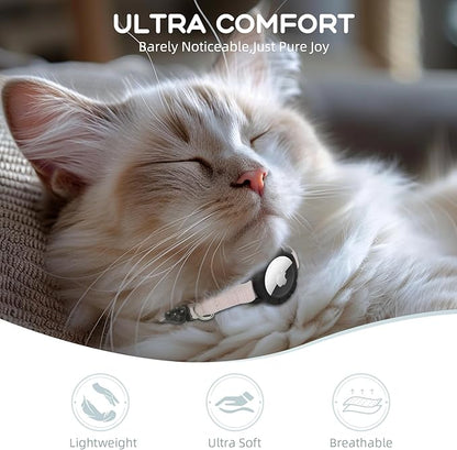 AirTag Cat Collars, Stretchy Collar with Apple AirTag Holder and Bell, Breakaway Design Ultra Elastic GPS Tracking Collars for Cats and Puppies, (7.5-12.5 Inch), Khaki