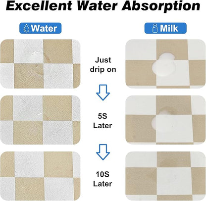 Checkered Dog Food Mat, Absorbent Leak-Proof Pet Feeding Mat, Quick Dry Cat Food Mat for Messy Drinkers 12" x 20" Khaki