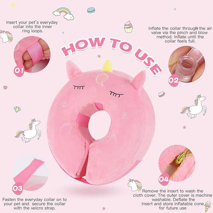 IEUUMLER Inflatable Recovery Dog Collar, Protective Donut Cone, Adjustable Soft Collar for Dog and Cat After Surgery Prevent from Biting & Scratching EU002 - Unicorn M