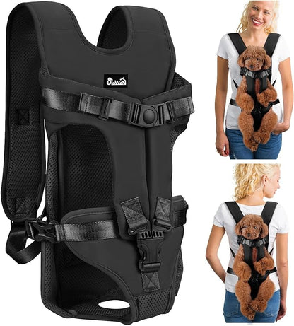 Lukovee Dog Backpack Carrier, Legs Out Easy-fit Dog Front Carrier for Small Medium Dogs, Adjustable Hands Free Dog Chest Carrier for Hiking Cycling (B,Large)