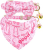 Faygarsle 2 Pack Pink Bow Pattern Cat Collar Set with Bandana and Bowtie, Breakaway Safety Collar with Bell Spring Summer Design for Girl Cats