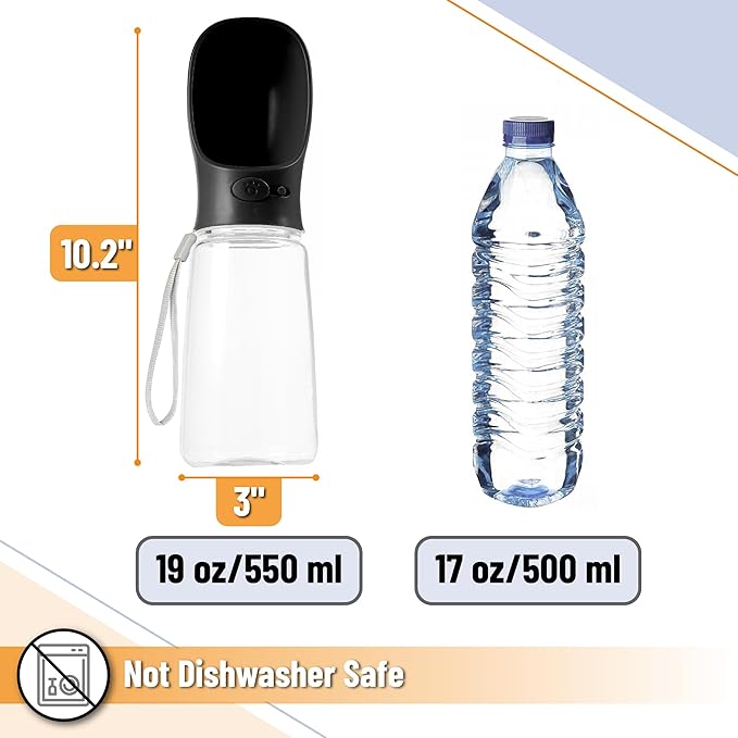 Mr. Pen- Dog Water Bottle, 19 oz, Large, Black, Portable Dog Water Bottle Dispenser, Not Dishwasher Safe