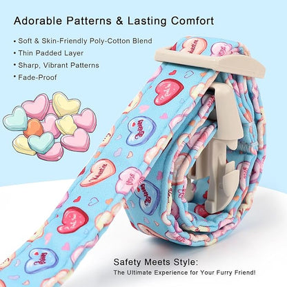Valentines Dog Collar for Small Dogs - Valentine Candy Hearts Dog Collars, Love Boy Girl Dogs Collars, Lightweight Adjustable Cute Blue Puppy Collar with Quick-Release Buckle S