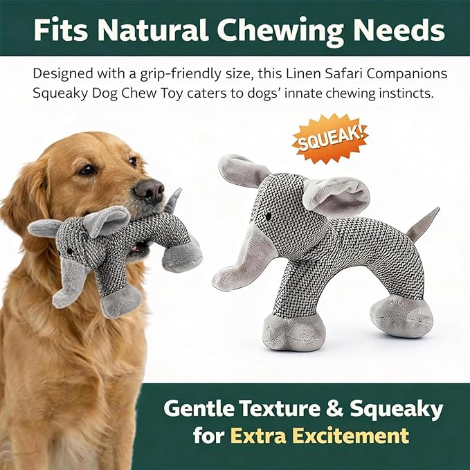 Linen Safari Companions, Squeaky Dog Chew Animals, with Durable Linen Material, Durable and Resistant to Chewing, for Relieve Dog's Boredom (Mix)