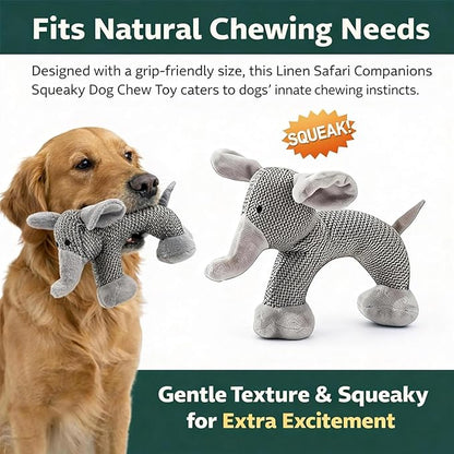 Linen Safari Companions, Squeaky Dog Chew Animals, with Durable Linen Material, Durable and Resistant to Chewing, for Relieve Dog's Boredom (Dog+Elephant+Monkey)