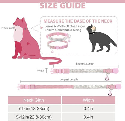 EXPAWLORER Soft Velvet Safe Cat Collars for Girl Cats - Rhinestones Adjustable Collars Breakaway- Chirstmas Cat Clollar Gifts with Bells for Boy Cats Kitty and Small Dogs(XS,Pink)