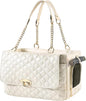 Fashion Dog Purse for Small Dogs with 2 Super-Large Pockets, Holds Up to 10lbs PU Leather Pet Carrier, Cat Carrier, Airline Approved Puppy Purse for Travel (White, Small Size)