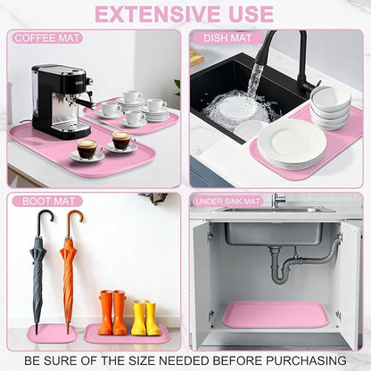 Silicone Pet Food Mat with Raised Edge for Food and Water Bowl, Dog Feeding Mats, Cat Food Trays for Floor Waterproof, Rubber Tray for Dogs and Cats, 19 x 12 x 0.7 Pink