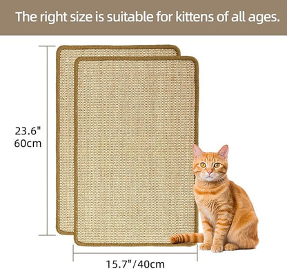 Cat Scratcher Mat [2-Pack], 23.6 X 15.7 Inch, Natural Sisal Cat Scratch Mats, Horizontal Cat Floor Scratching Pad Rug with Sticky Tapes, Protect Couch and Carpets (Natural Color)