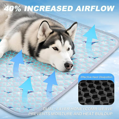 Dog Cooling Mat, Cooling Mat for Dogs, Breathable Dog Bed with Non-Slip Design, Portable & Washable Pet Pad for Indoor, Outdoor, Crate, Summer Cat Bed, Cool Pet Pad, Gel-Free, 27"x39"