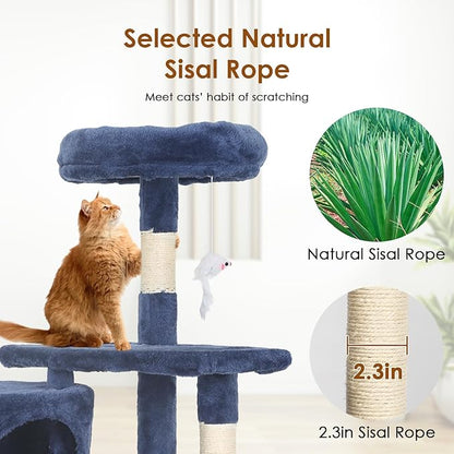 PayLessHere Cat Tree 36in Cat Tower with Cat Scratching Post, Cat Condo Stand House Furniture Kitty Activity Center with Furry Toys Cat Tree for Indoor Cats,Navy Blue