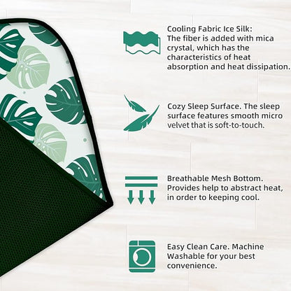 NWK Pack of 4 Pet Cooling Mat - Ice Silk Cooling Mat for Dogs & Cats Portable & Washable Pet Cooling Blanket, Car Seats, Beds for Summer (4pcs, Green Leaf, 20’’ X 16’’ X 0.3)