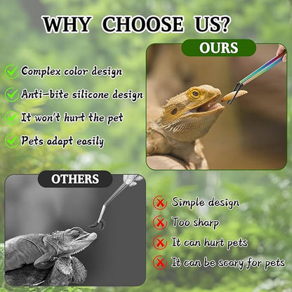 OLIISS Stainless Steel Reptile Feeding Tongs and Spoon Set - 10.6" Straight & Curved Tweezers for Aquariums & Crafts - Feeder Tools for Bearded Dragons & Lizards - Terrarium Tank Supplies