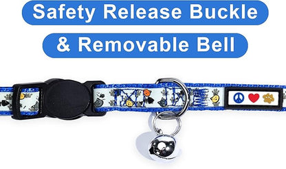 Pawtitas Glow in The Dark Cat Collar with Breakaway Safety Buckle & Bell Adjustable Kitten Collar, Blue