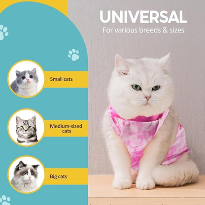 Avont Cat Recovery Suit - Kitten Onesie for Cats After Surgery, Cone of Shame Alternative Surgical Spay Suit for Female Cat, Post-Surgery or Skin Diseases Protection -Tie-dye Pink(S)