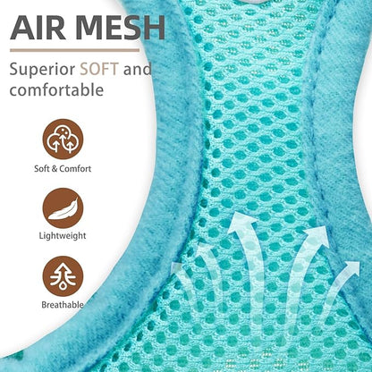 PUPTECK Adjustable Dog Harness Collar and Leash Set Step in No Pull Pet Harness for Small Medium Dogs Puppy and Cats Outdoor Walking Running, Soft Mesh Padded Reflective Vest Harnesses, Turquoise M