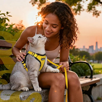 rabbitgoo Cat Harness and Leash for Walking, Escape Proof Soft Adjustable Vest Harnesses for Cats, Easy Control Breathable Reflective Strips Jacket, Yellow, S