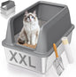Stainless Steel Sifting Litter Box with Lid, High Sides XXL Extra Large Sifting Cat Litter Box for Pine Pellets & Big Cats, Sifter Litter Pan System for Odor Control,Sifting Box Liners & Scoop