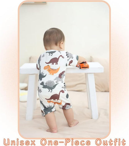 Unisex Summer Trendy 2-Pack Rompers Short Sleeve Zipped Bodysuit Infant Cotton Outfits