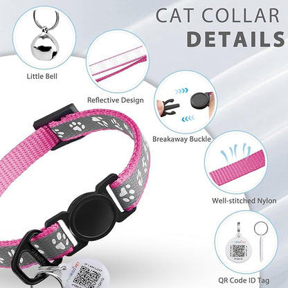 Cat Collar Breakaway with QR Code Name Tag, Reflective Kitten Collars with Bell, Cat ID Tag Personalized, Ultra-Durable, Adjustable, Quick Release, Fits Most Girl Boy Small Large Cats (8''-13.3'')