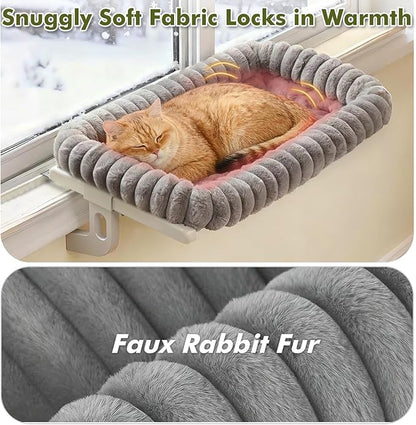 Cloud-Cuddle Cat Window Perch with 4-Sided Bolster, Zipper Design Cushion Window Seat for Window Sill, Sturdy Metal Frame & Easy Assembly Pet Hammock Bed for Indoor Cats (Gray, Medium)