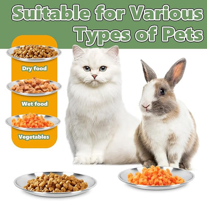 4-Pack Stainless Steel Cat Food Bowls, Shallow Whisker-Friendly Non-Slip Silicone Base Metal Dishes, Easy to Clean Indoor Feeding Flat Plates for Cat, Kitten, Small Dog (6.7")