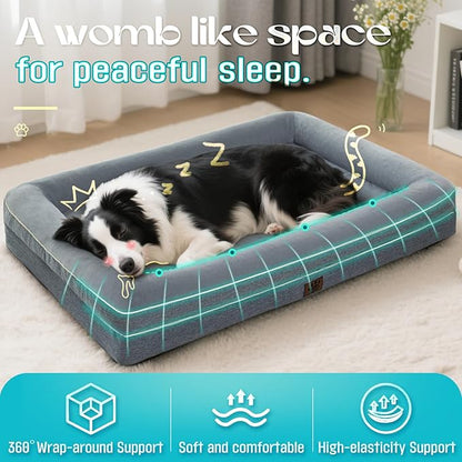 Waterproof Memory Foam Dog Beds for Extra Large Dogs Non-Slip Orthopedic Dog Beds Washable Couch Pet Bed with Removable Cover (Grey, Large)