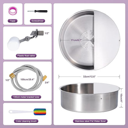 6L Automatic Dog Water Bowl Dispenser Outdoor Stainless Steel Pet Waterer Self Filling Waterer for Large Dog Cat Chicken Duck Goat