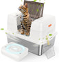 Stainless Steel Cat Litter Box with Lid,Large Enclosed High Side Metal Cat Litter Box with Pedals Suitable for Big Cats,Non-Sticky,Odor-Free,Easy to Clean ，Anti-Leakage(Silver)