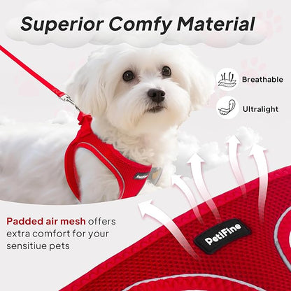 PetiFine Step in Small Dog Harness and Leash Set, Breathable All Weather Air Mesh Reflective Escape Proof, Step-in Vest Harnesses for Puppy(S, Red)