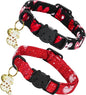 Valentine Cat Collar-2 Pack Collars Red and Black Heart Print Breakaway with Kitten and Bell Pendant Safety Buckle Adjustable Pet Collar for Cats Gift for Cats and Small Pets